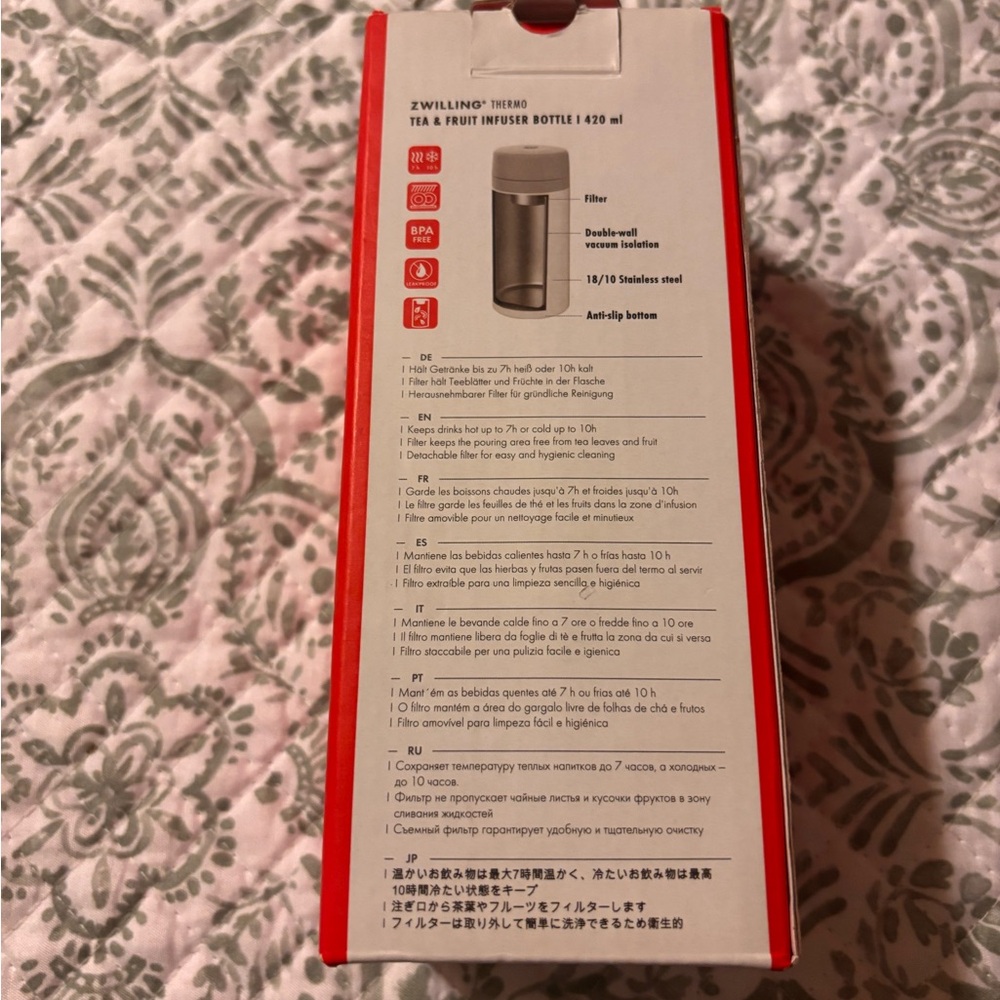 ZWILLING Thermo Tea and Fruit infuser bottle 420ml White Brand New - Picture 3 of 8
